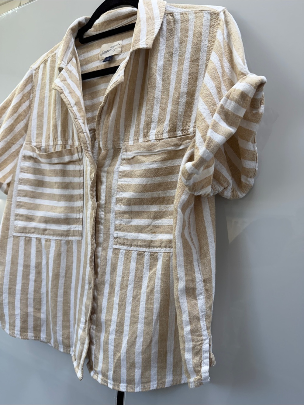 Universal Thread Beige and White Striped Casual Shirt - Picture 3 of 6